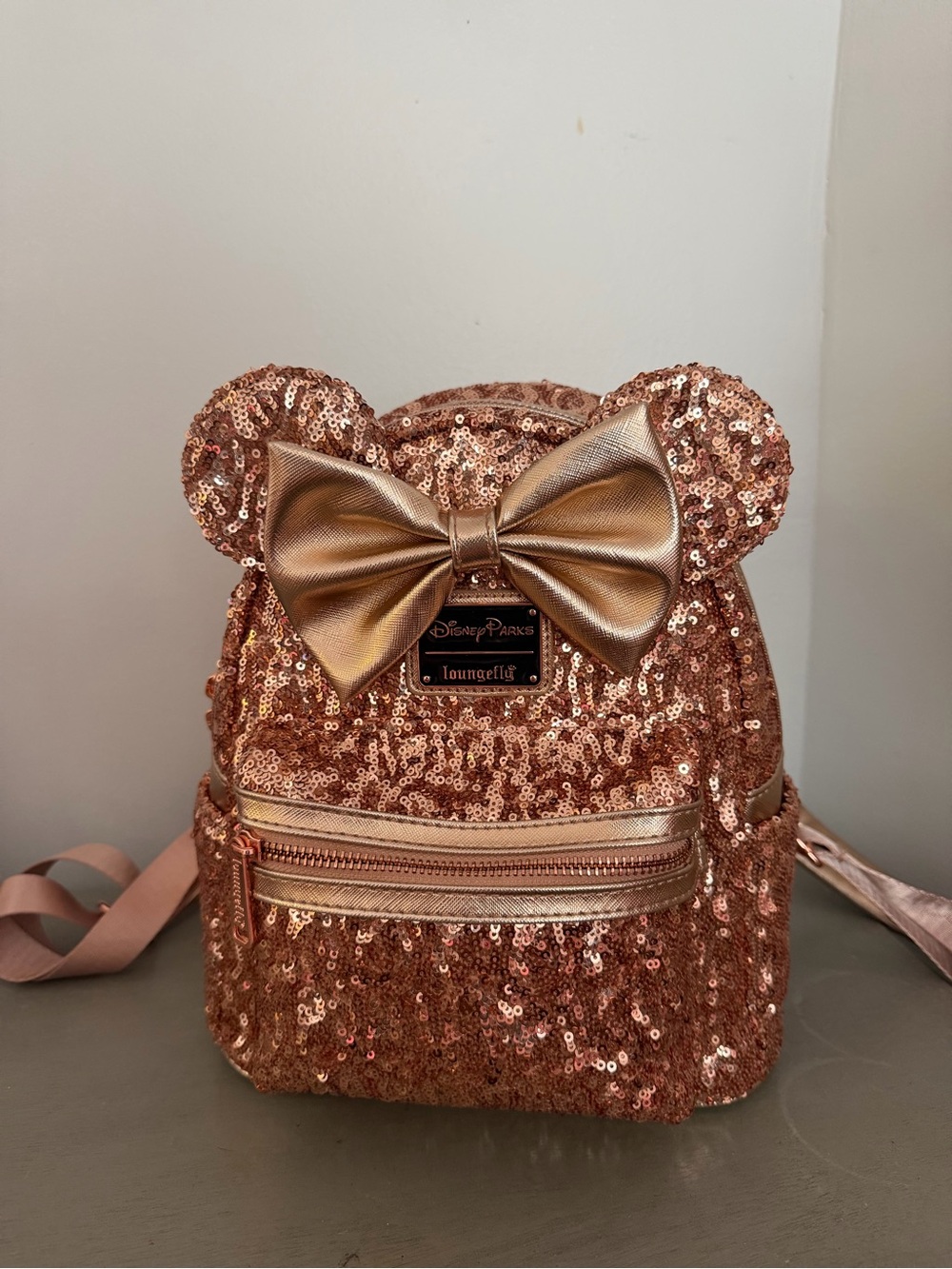 Loungefly Rose Gold Sequin Minnie Ear Mini Backpack